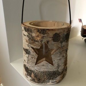 NWOT Birch Bark Candle Holder with Star Cut-Out and Glass Insert